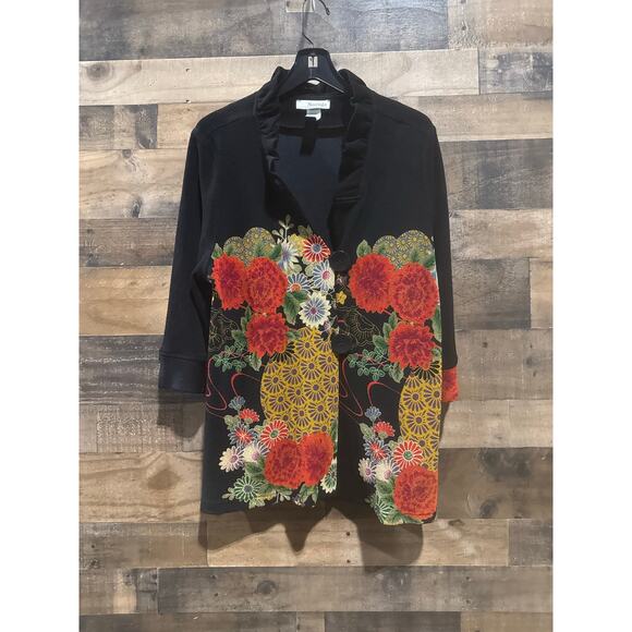 Vintage Moonlight Black & Red Floral Print Bohemian Blouse - Size XL - Picture 3 of 9